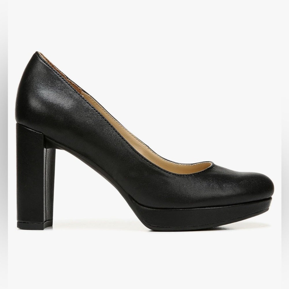 Naturalizer‎ Black Leather Block Heel Platform Pump 10W Minimalist Timeless
